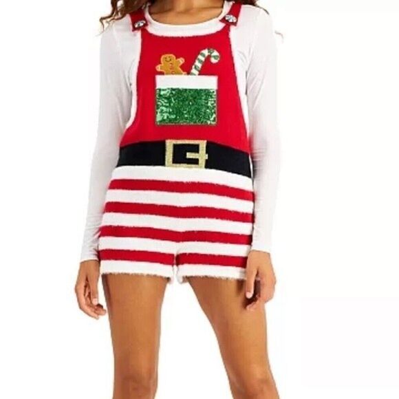 Hooked Up by IOT Juniors Gingerbread Pocket Romper,Medium, New - Picture 5 of 9